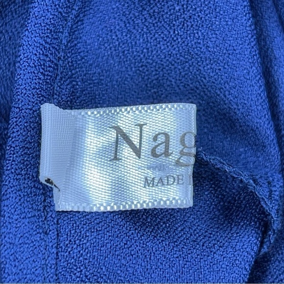 SMALL NAGOO NAVY BLUE WRAP DRESS RUFFLE ACCENT TIE CLOSURE - Picture 10 of 13